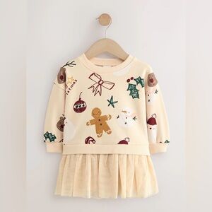 Next UK Neutral Christmas Sweat Party Dress